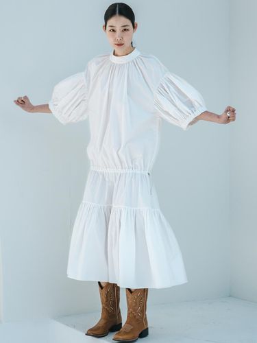 Shirring Balloon White Dress - J VINEYARD - Modalova