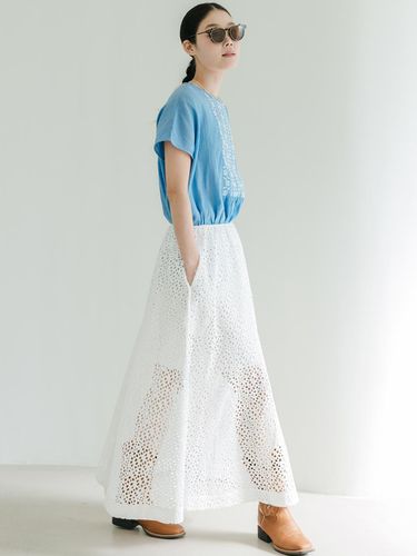 Eyelet Lace Long White Skirt - J VINEYARD - Modalova