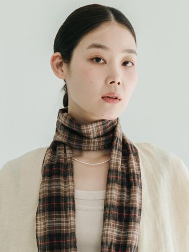 Pattern Cotton Brown Check Scarf - J VINEYARD - Modalova