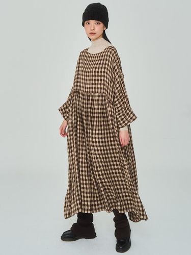 Shirring Brown plaid Dress - J VINEYARD - Modalova