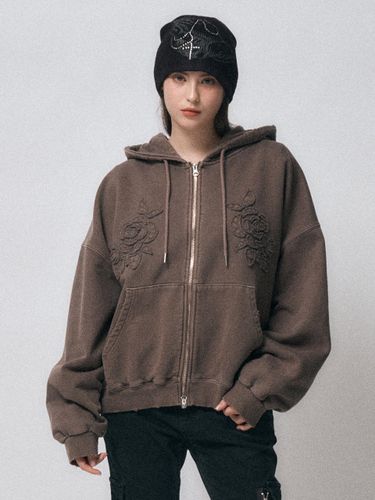 Flower hood zip up [brown] - MIDNIGHT MOVE - Modalova