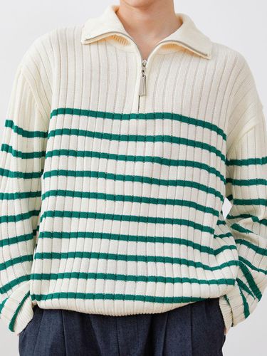 Pendant Stripe Half Zip-Up Knitwear_Green - Trip LE Sens - Modalova