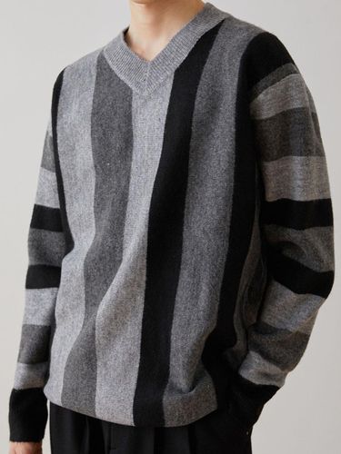 Ramswool Multi-Strip V-neck Knitwear_Gray - Trip LE Sens - Modalova