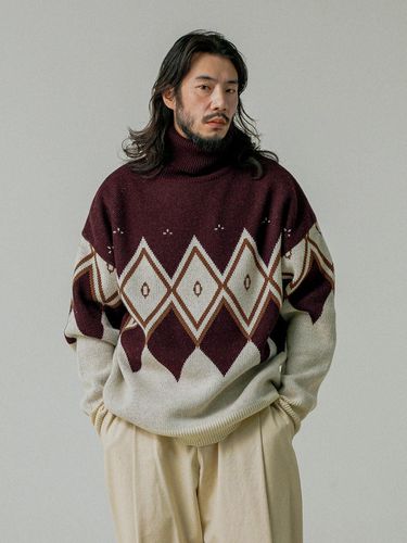 Argyle lambswool knitwear turtleneck dark red - RUGGED HOUSE - Modalova