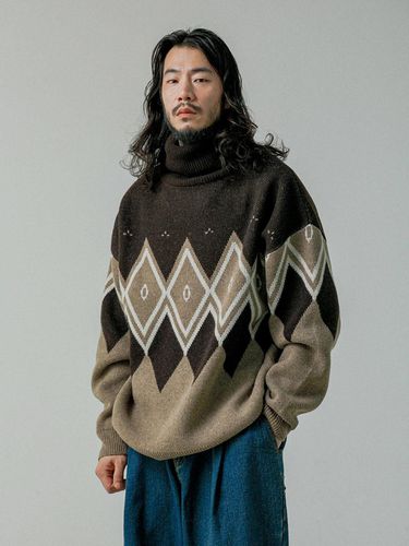 Argyle Ramswool Knit Turtleneck Brown - RUGGED HOUSE - Modalova