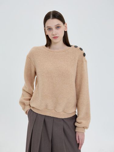 Shoulder Button Pointed Knit T Shirt Beige - TOSE - Modalova