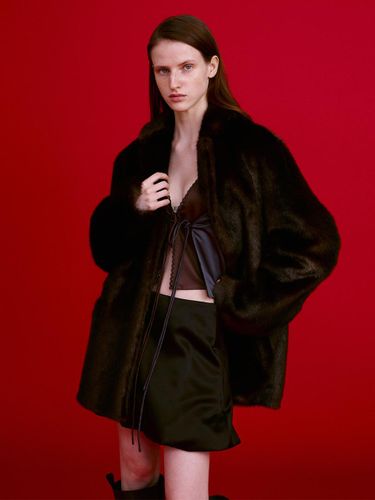 Notched Straight Half-Length Faux Fur Jacket [Dark Brown] - MAISONMARAIS - Modalova