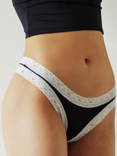 Cotton Low-rise Silket-treated Brief [Black and Beige] - TAXTE - Modalova