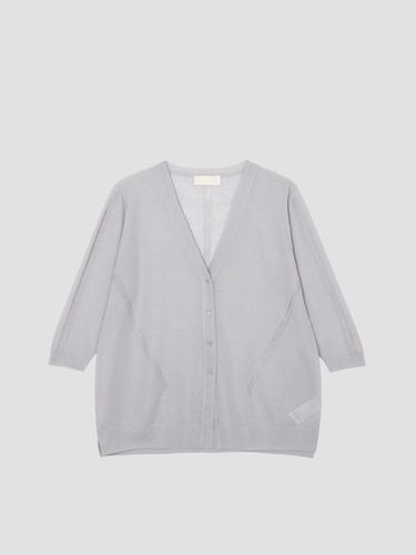 Linen Blend V-Neck Textured Hip Length Cardigan [Grey] - UNIT - Modalova