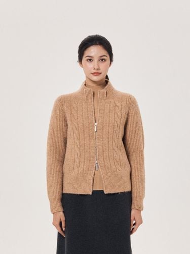 Wool Blend Mock Neck Two-Way Cable Knit Cardigan [Beige] (UFJKCA45AN) - UNIT - Modalova