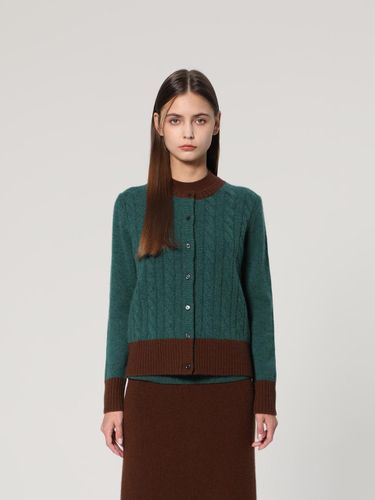 Cashmere Cable Knit Color Block Cardigan [GREEN] (UFJKCA452C-D) - UNIT - Modalova