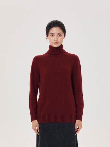 Fur Blend Turtleneck Loose-Fit Knit Pullover [RED] (UFJKTN446N) - UNIT - Modalova