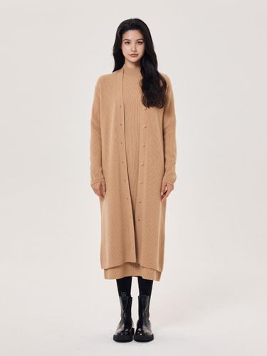 Cashmere V-neck Long Ribbed Cardigan [BEIGE] (UFJKCA453C) - UNIT - Modalova