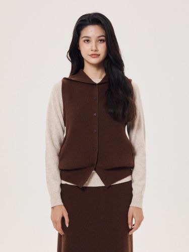 Cashmere Hooded Ribbed Asymmetrical Vest [Brown] (UFJKVE460C-D) - UNIT - Modalova