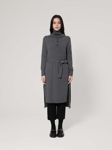 Cashmere Hooded Slit Belt Long Dress [Grey] (UFJKOP471C-D) - UNIT - Modalova