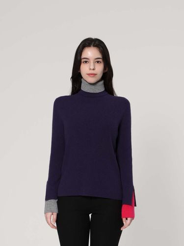 Color Block Wool Cashmere Turtleneck Pullover [PURPLE] (UFJKTN44GN) - UNIT - Modalova