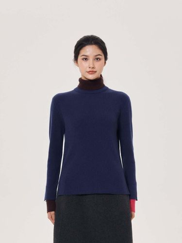 Color Block Turtleneck Wool Cashmere Pullover [BLUE] (UFJKTN44GN) - UNIT - Modalova