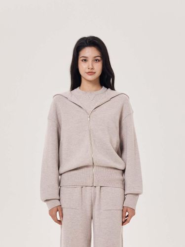 Hooded Wool Cashmere Zip-up Cardigan [BEIGE] (UFJKCA45EN) - UNIT - Modalova