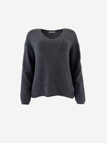 Fur Wool Loose Fit V-neck Knitwear [Charcoal] - LA KOSMO - Modalova