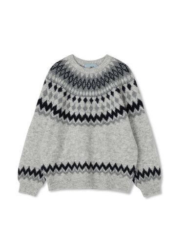 Wool Nordic Jacquard Loose-Fit Crewneck Knit [Light Grey] - MARKM - Modalova