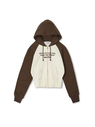 Slogan Raglan Cropped Zip-up Hoodie [Brown] - MARKM - Modalova