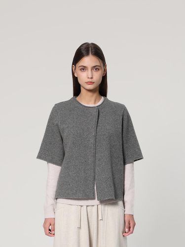 Fur Blend Crew Neck Short Sleeve Cardigan [GREY] (UFJKJA46BN-M) - UNIT - Modalova