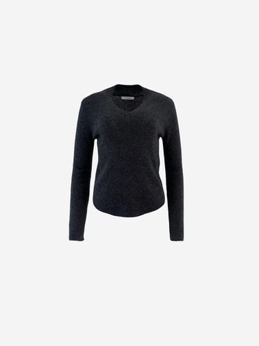 Fur Slim V-neck Knitwear [Charcoal] - LA KOSMO - Modalova