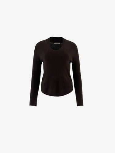 Fur Slim V-neck Wool Knitwear [Brown] - LA KOSMO - Modalova