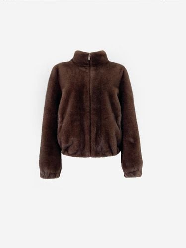 Eco Fur High Neck Zip-up Jumper [Brown] - LA KOSMO - Modalova