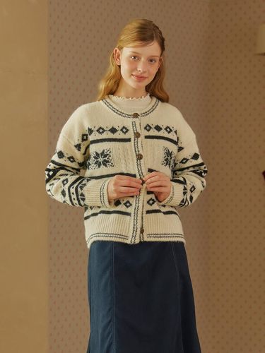 Snowflake Jacquard Nordic Thick-knit Cardigan (TJCCX7983) - VIKI - Modalova