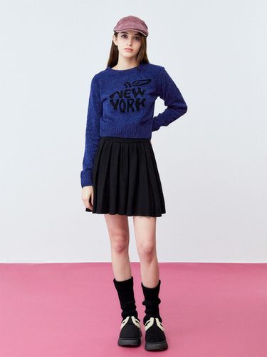 Pleated High-Waisted Knit Mini Skirt [BLACK] - koolkitten - Modalova