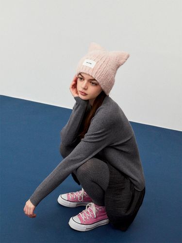 Polyester Knit Kitten Ears Beanie [PINK] - koolkitten - Modalova