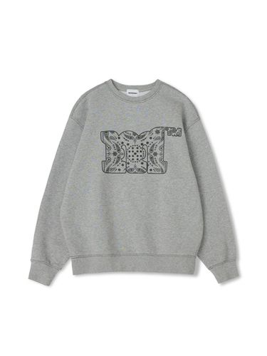 Loose Fit Paisley Pattern Crewneck Sweatshirt [Melange Grey] - MARKM - Modalova