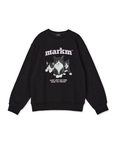 Loose Fit Cotton Polyester Kitten Crewneck Sweatshirt [Black] - MARKM - Modalova