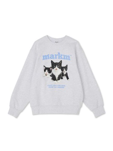 Loose Fit Cotton Polyester Kitten Crewneck Sweatshirt [Light Grey] - MARKM - Modalova