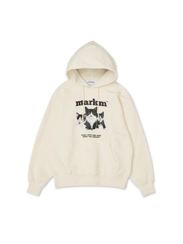 Soft-knit Loose-fit Kitten Graphic Hoodie [White] - MARKM - Modalova