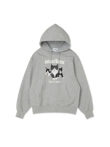 Cotton Blend Loose-fit Kitten Graphic Hoodie [Melange Grey] - MARKM - Modalova