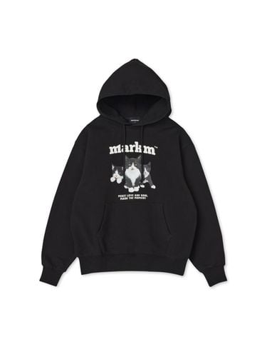 Cotton Blend Kitten Graphic Pullover Hoodie [Black] - MARKM - Modalova