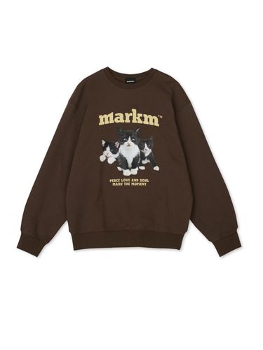 Loose Fit Cotton Blend Kitten Graphic Sweatshirt [Brown] - MARKM - Modalova