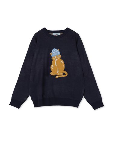 Marco Jacquard Loose Fit Crew Neck Knit [Navy] - MARKM - Modalova