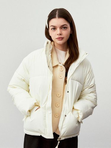 Zipper Leather Puffer Slim Fit Jacket [Beige] - koolkitten - Modalova