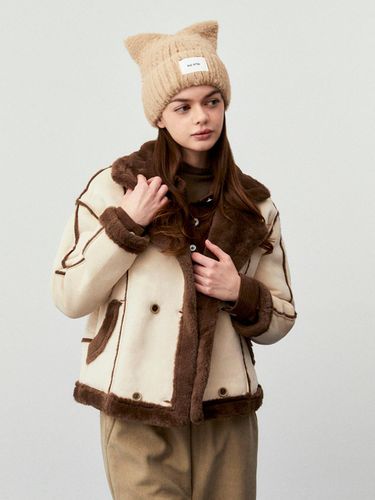 Big Collar Cropped Shearling Jacket [Beige] - koolkitten - Modalova