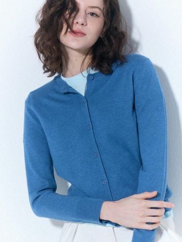 Cashmere Blend Crew Neck Ribbed Cardigan [BLUE] (ZFKKCA105N) - UNIT - Modalova