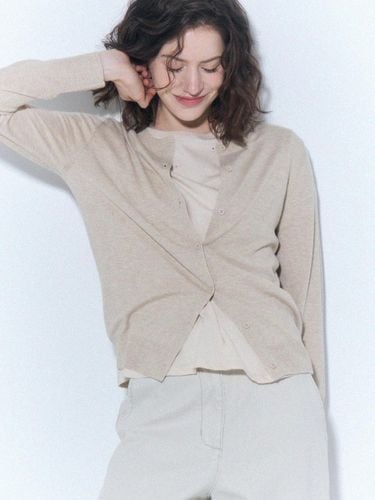 Cashmere Blend Crew Neck Regular Fit Cardigan [Beige] (ZFKKCA105N) - UNIT - Modalova