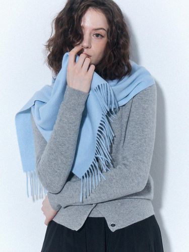 Cashmere Zibellin Fringe Muffler [BLUE] (UFJWAM496C-L) - UNIT - Modalova