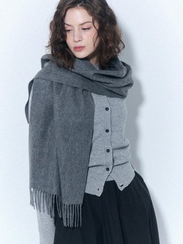 Cashmere Zibellin Wave Texture Muffler [Grey] (UFJWAM496C-M) - UNIT - Modalova