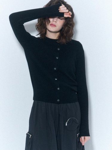 Cashmere Basic Crew Neck Cardigan [Black] (ZFKKCA102C) - UNIT - Modalova