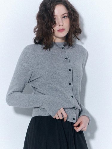 Cashmere Basic Crew Neck Cardigan [Grey] (ZFKKCA102C) - UNIT - Modalova