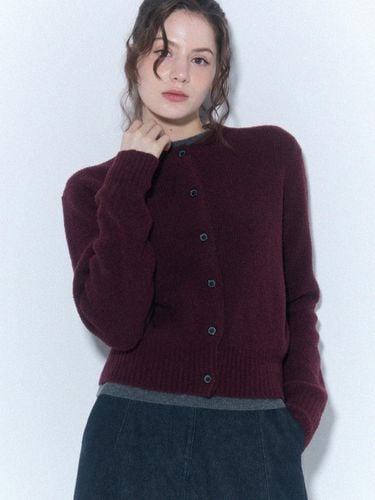 Wool Blend Boucle Ribbed Cardigan [Wine] (ZFKCA00AN) - UNIT - Modalova