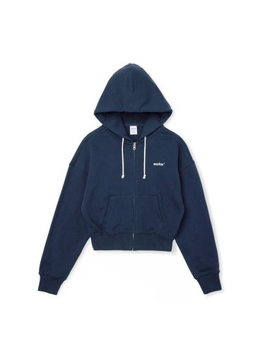 Small Logo Cropped Loose Fit Hooded Zip-Up [Navy] - MARKM - Modalova